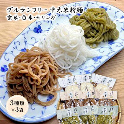 グルテンフリー 米粉麺 中太 3種類 3袋 玄米 白米 モリンガ 麺 自然栽培 むつみ男米の米粉麺　【萩市】