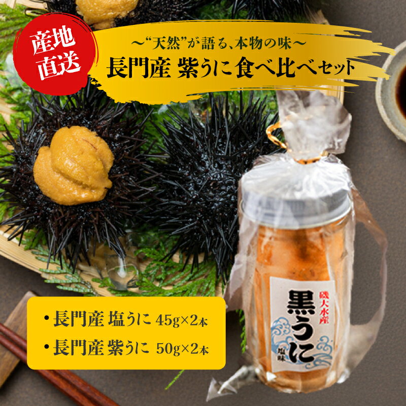 濃厚うに 瓶詰め 国産 雲丹 ウニ 瓶詰 紫うに50g 2本 塩うに45g 2本 山口県 長門市産 地物 黒うに 冷凍