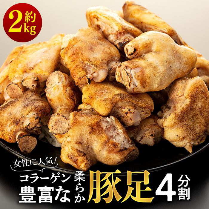 女性に人気！コラーゲン豊富な柔らか豚足4分割（約2kg） | コラーゲン お肌つるつる キャンプ バーベキュー おうち時間 豚足 とんそく 豚肉 お肉 ぶた てびち 都城市 お取り寄せ グルメ あて おつまみ 酒 お酒 ビール 晩酌 山口県 周南市