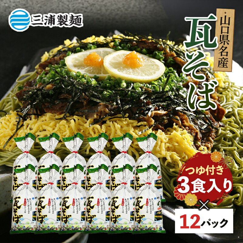 【ふるさと納税】みうらの瓦そば3食入り（つゆ付き）12パックセット（冷蔵配送） | 山口県 山口 山陽小野田市 納税 支援 支援品 返礼品 返礼 特産品 名産 特産 名産品 お取り寄せ グルメ ご当地グルメ 瓦そば 蕎麦 抹茶そば 郷土料理 お蕎麦 ソバ 茶そば 楽天ふるさとのサムネイル