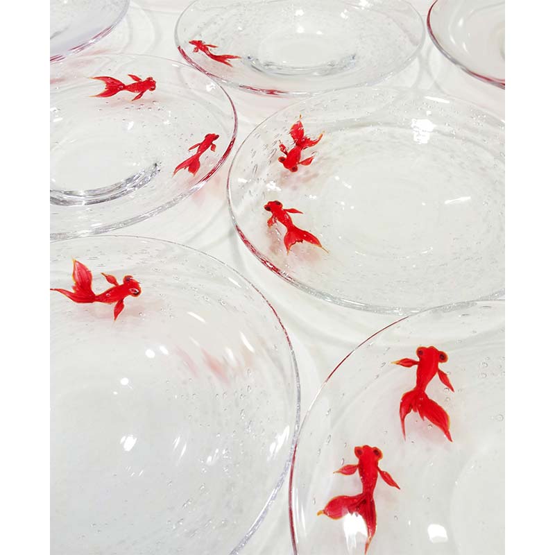 [ガラス作家 松尾具美]金魚豆皿 5枚セット 硝子 ガラス 豆皿 セット 皿 金魚 松尾具美 贈り物 ギフト F6L-084var