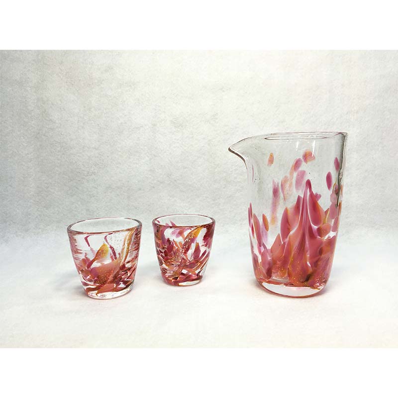 【ふるさと納税】＜ガラス作家 川田絢子＞冷酒揃え「春の風」 硝子 ガラス 冷酒揃え 冷酒 酒器 川田絢子 贈り物 ギフト F6L-100varのサムネイル