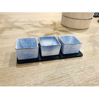 藍染杉コースター・三種盛り コバルト(陶磁器)セット