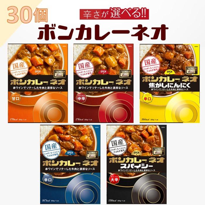 【ふるさと納税】【選べる5種類!】ボンカレーネオ( 甘口・中辛・大辛・やみつきスパイシー・デミスパイシー)各200g×30個 | レトルトカレー レトルト カレー 非常食 保存食 長期保存 防災食 備蓄食 災害用品 災害用保存食