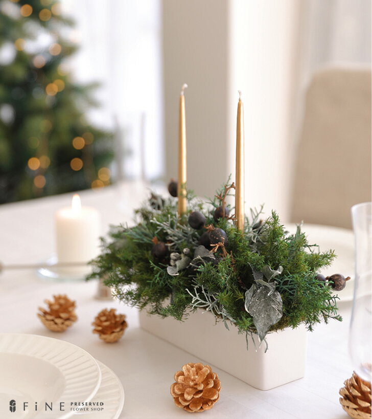 【ふるさと納税】【クリスマス限定！申込は11月30日まで】プリザーブドフラワー エバーグリーン・アレンジ＜Fine＞ ｜花 ギフト プレゼント アレンジ おしゃれ 母の日 誕生日 結婚祝い 退職祝い お祝い クリスマス