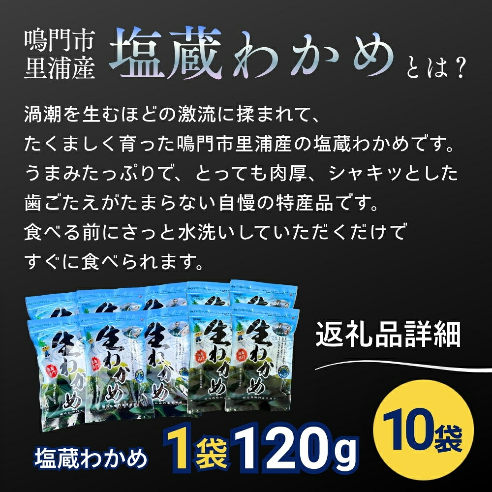 徳島県鳴門市の【ふるさと納税】鳴門市里浦産 塩蔵わかめ 1.2kg（120g×10袋）＜貴彩＞ ｜ 鳴門わかめ 国産 徳島 小分け ギフト 贈り物｜アングル2