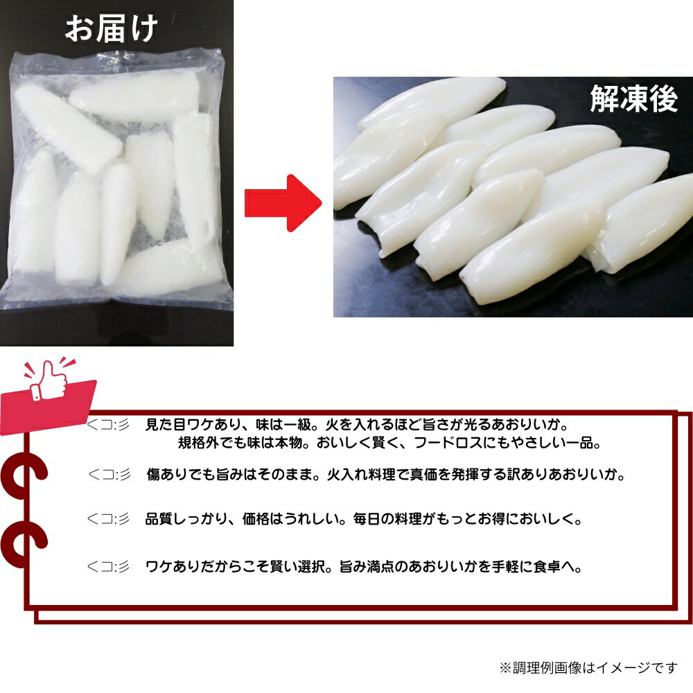 【ふるさと納税】加熱用 訳あり あおりいかむき身 1kg｜規格外　不揃い　冷凍　業務用　イカ　天ぷら　唐揚げ