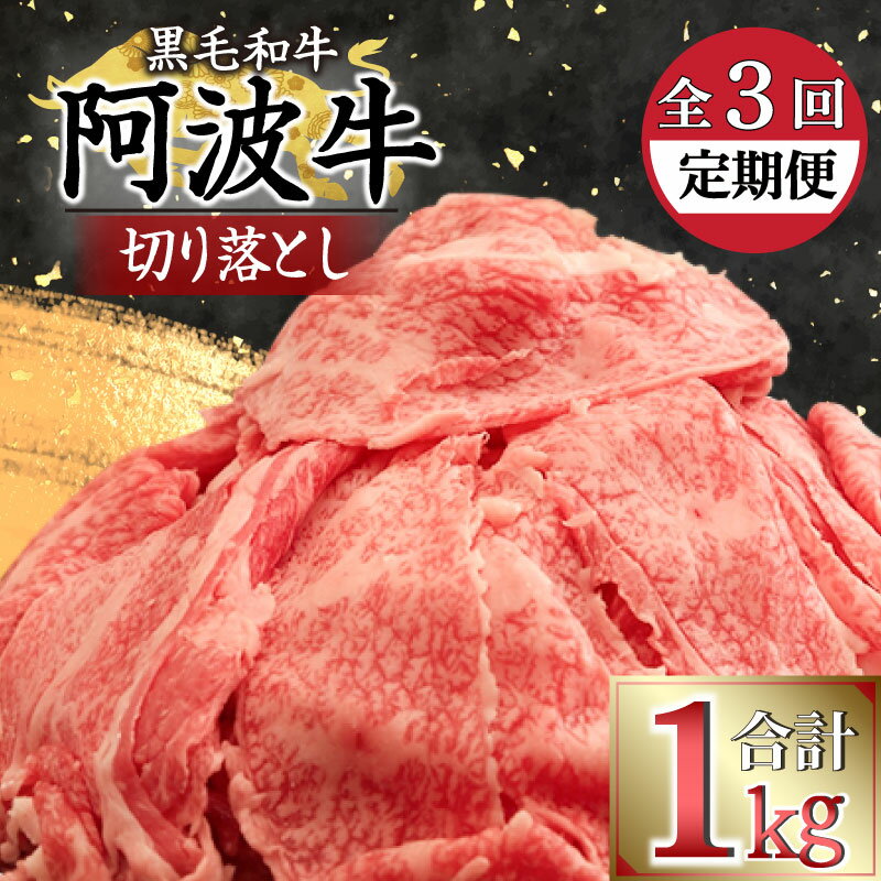 【定期便】 定期便 3回 牛肉 切り落とし 計3kg 1kg × 3ヵ月 冷凍 国産 徳島県 黒毛和牛 阿波牛 国産牛 和牛 お肉 モモ カタ すき焼き ※配送指定不可