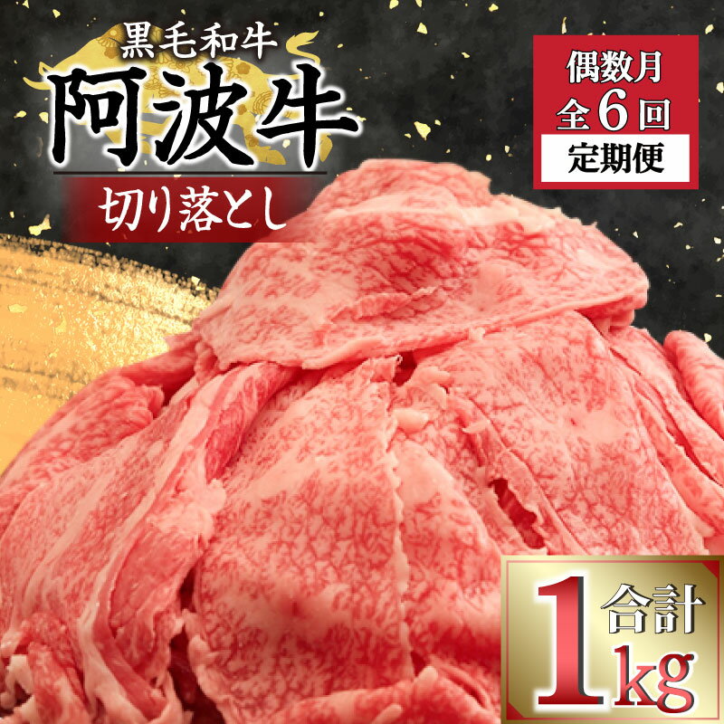 [定期便 偶数月6回] 牛肉 切り落とし 計 6kg 1kg × 6ヵ月 冷凍 徳島県 国産 黒毛和牛 阿波牛 ロース モモ カタ 焼肉 すき焼き BBQ バーベキュー