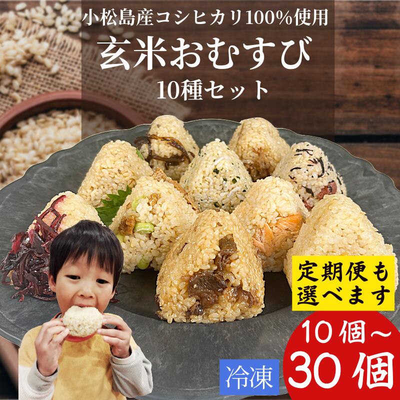 コシヒカリ おにぎり 玄米 おむすび 10種セット 選べる 10個 ~ 30個 定期便も 米 玄米 鮭 じゃこ 阿波牛 ゆず みそ うめ ひじき きくらげ おかか レンジ 国産 冷凍おにぎり 簡単 調理 朝ごはん おやつ ダイエット 健康 小松島市 徳島