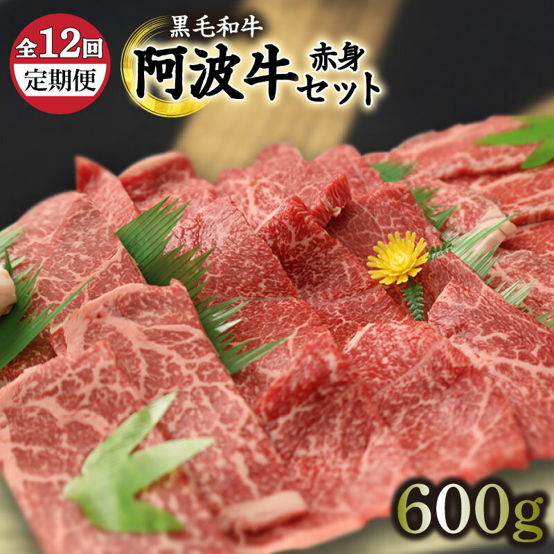 【ふるさと納税】 定期便 赤身 計 7.2kg 600g×12回 冷凍 国産 黒毛和牛 阿波牛 和牛 牛肉 焼き肉 バーベキューBBQ ※配達指定不可