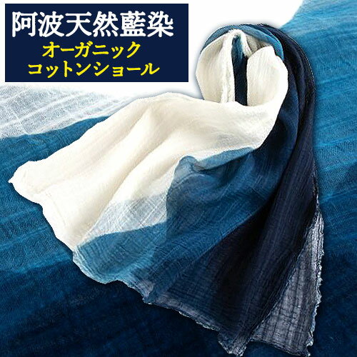 楽天徳島県美馬市【ふるさと納税】阿波天然藍染オーガニックコットンショール 1枚 有限会社やまうち《30日以内に出荷予定（土日祝除く）》天然藍染 藍染 コットンショール オーガニック コットン ショール 藍 送料無料 徳島県 美馬市