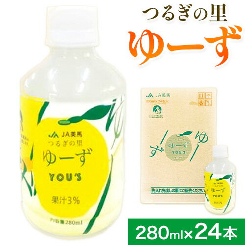 【ふるさと納税】徳島県産 つるぎの里 ゆーず 280ml×24本 美馬農業協同組合 《30日以内に順次出荷(土日祝除く)》ゆずジュース 柚子ジュース 清涼飲料水 ペットボトル 徳島県 美馬市のサムネイル