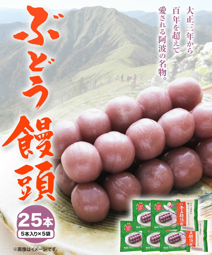 【ふるさと納税】ぶどう饅頭 25本 (5本入り5袋) 有限会社日乃出本店《30日以内に出荷予定(土日祝除く)》徳島県 阿波 ブドウ 饅頭 飴 ミルク 自家製あん 老舗 和菓子 剣山 穴吹川 贈り物 衛生的 個包装 環境保護 品質保持