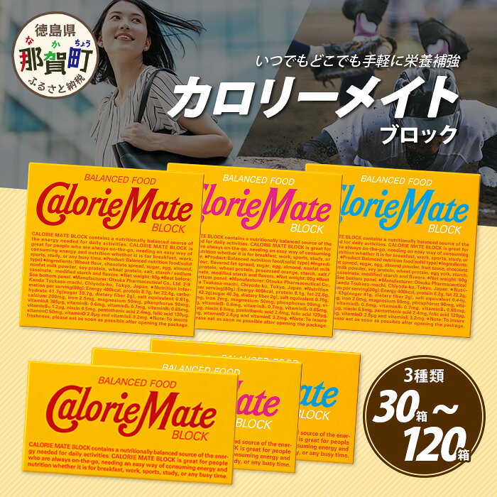 ≪内容量が選べる≫ カロリーメイト ブロック 3種類 4本入(計30箱〜計60箱)・2本入(計60箱〜計120箱)[大塚製薬 カロリーメイト ブロックタイプ 5大栄養素 徳島県 那賀町 非常食 常備食 災害 備蓄 長期保存 栄養食