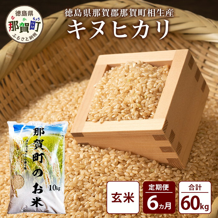 【お米の定期便6回】那賀町のお米 キヌヒカリ (玄米) 10kg×6回 計60kg【徳島県 那賀町 相生 国産 玄米 キヌヒカリ 10kg 10キロ 60kg 60キロ 産地直送】YS-31