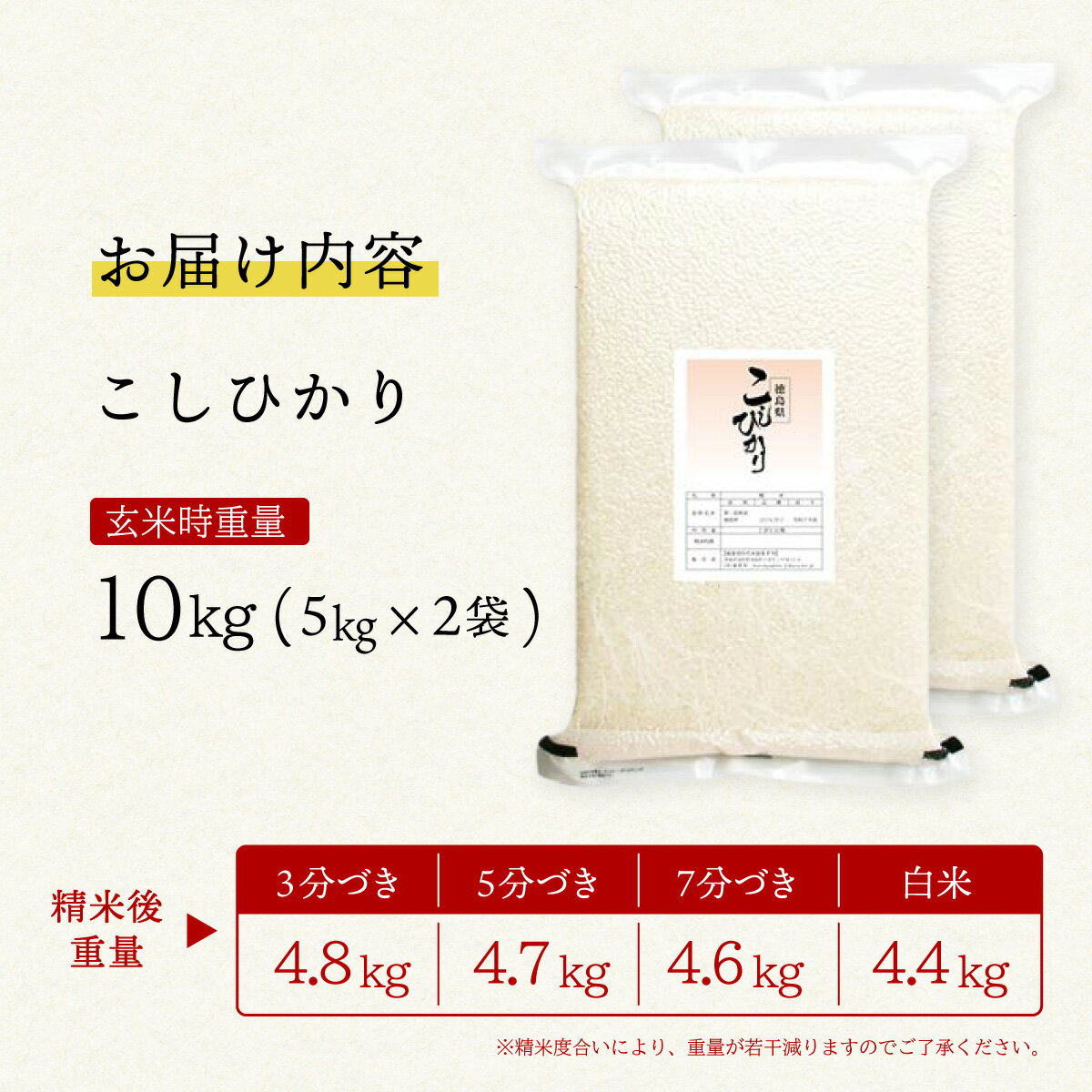 【ふるさと納税】こしひかり 玄米時重量 5kg×2袋 10kg 分づき米 対応可 真空パック コシヒカリ 米 簡易梱包 エコ梱包 分つき米 分付き米 ぶづきまい 白米 七分づき 7分づき 五分づき 5分づき 三分づき 3分づき 玄米