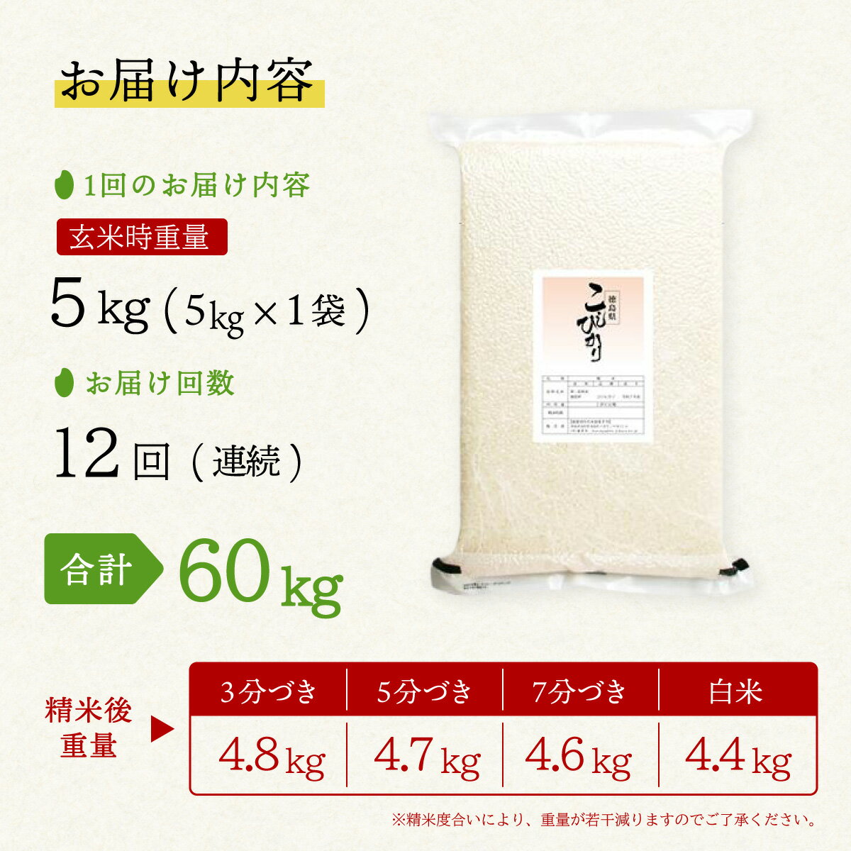 【ふるさと納税】 こしひかり 玄米時重量 5kg×12回 12ヶ月連続 定期便 玄米時重量6...