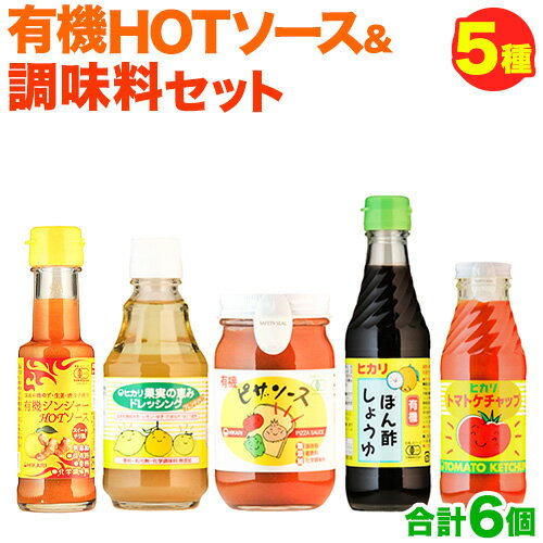 楽天徳島県上板町【ふるさと納税】有機HOTソース+調味料セット 5種セット 計6個 光食品 株式会社《30日以内順次出荷（土日祝除く）》無添加 調味料 セット ケチャップ ピザソース ドレッシング ポン酢 しょうゆ ホットソース 有機 徳島県 上板町