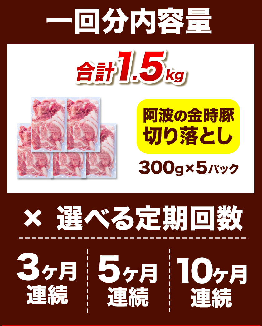 【ふるさと納税】＜ブランド豚＞ 定期便回数選べる 阿波の金時豚 大容量1.5kg × 3回 5回 10回 切り落とし アグリガーデン 《お申込み月の翌月から出荷開始》豚肉 ブランド豚 肉 小分けパック 送料無料 徳島県 上板町