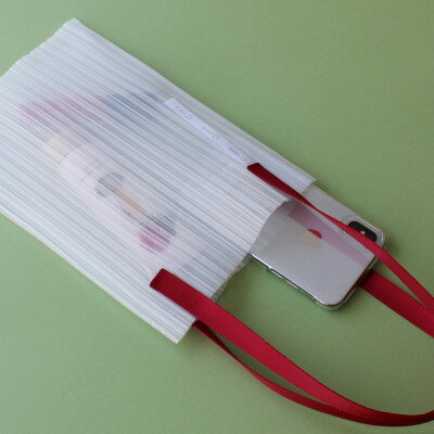 【ふるさと納税】香川県産 プリーツバッグ・ストライプ・スモール[レッド1点]　軽やかで上品な透け感のあるバッグ【1697788】