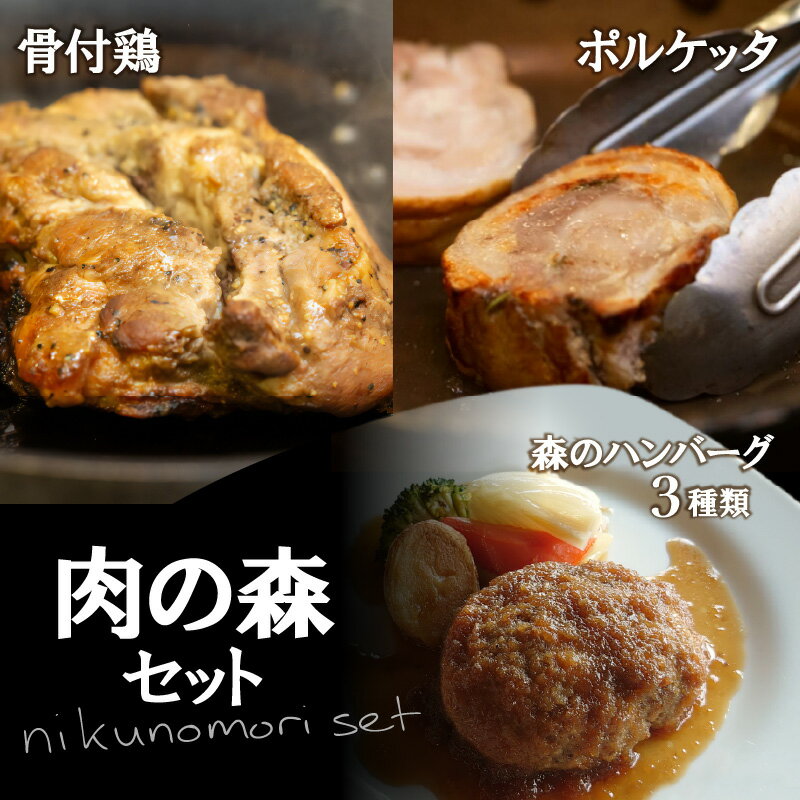 【ふるさと納税】 肉の森セット 骨付き 鶏 国産 牛 100％ ハンバーグ 味付け 豚 特製スパイス ガーリックペッパー オニオンソース グリーンカレー デミグラスソース 五十八 味豊豚 香川 高松市…