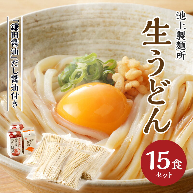 【ふるさと納税】 《レビューキャンペーン》本家 池上製麺所 生うどん 15食 鎌田醤油だし醤油 うどん セット もっちり ツルツル 弾力 コシ 喉越し 生麺 麺類 食卓 シンプル 釜たまうどん 生醤油うどん 長年 定番 手作り 送料無料