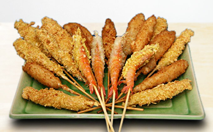 【ふるさと納税】 瀬戸内海産 海の幸 串揚げ 生パン粉 湯葉衣 魚介類 魚貝類 加工食品 ナシフグ 太刀魚 ハゼ 芝エビ あなご 惣菜 揚げ物 　お届け：入金確認後、随時発送いたします。※年末年始配送不可。12/26-1/15指定不可。