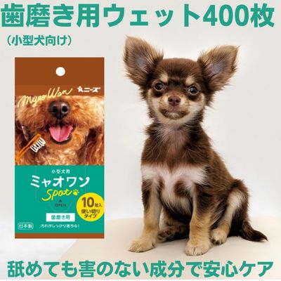 2位! 口コミ数「0件」評価「0」デンタルシート ペット用 歯磨き用 ウェットティッシュ 10枚入×40個 ミャオワンSpot 小型犬用 ペット用品 ペット 犬 猫 デンタル･･･ 