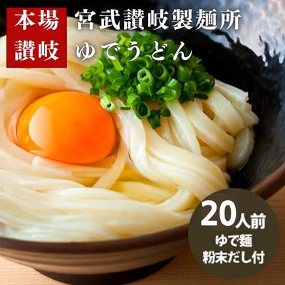 丸亀からお届け！元祖さぬきゆでうどん 20人前　【 麺類 小麦製品 子供 お昼 ランチ あっさり 簡単 調理 テレワーク 在宅勤務 自宅 本格 のど越し 長期 保存 粉末だし付き だし付き 】