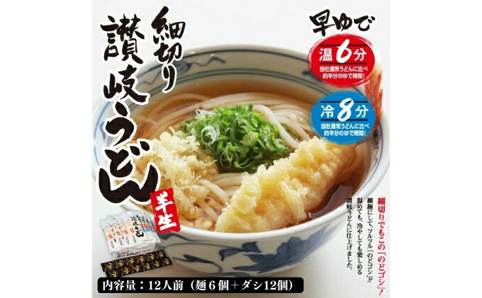 【ふるさと納税】うどん 讃岐 絶妙なのどごし 細切り うどん 12人前 ダシ付 麺類 乾麺 惣菜 讃岐うどん さぬきうどん お中元 コシ 生麺 ぶっかけ 冷凍 半生麺 加工食品 引っ越し 製麺 茹でる　【 丸亀市 】