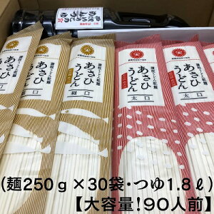 【ふるさと納税】【90人前つゆ付セット】あさひうどんのつゆセット（乾麺250g×30袋、つゆ1.8L・3倍希釈用）　【麺類・うどん・乾麺・あさひうどんのつゆ】　お届け：麺を自然乾燥にて製造しておりますので、天候の影響により、お届けに約1カ月以上要する場合がございます。