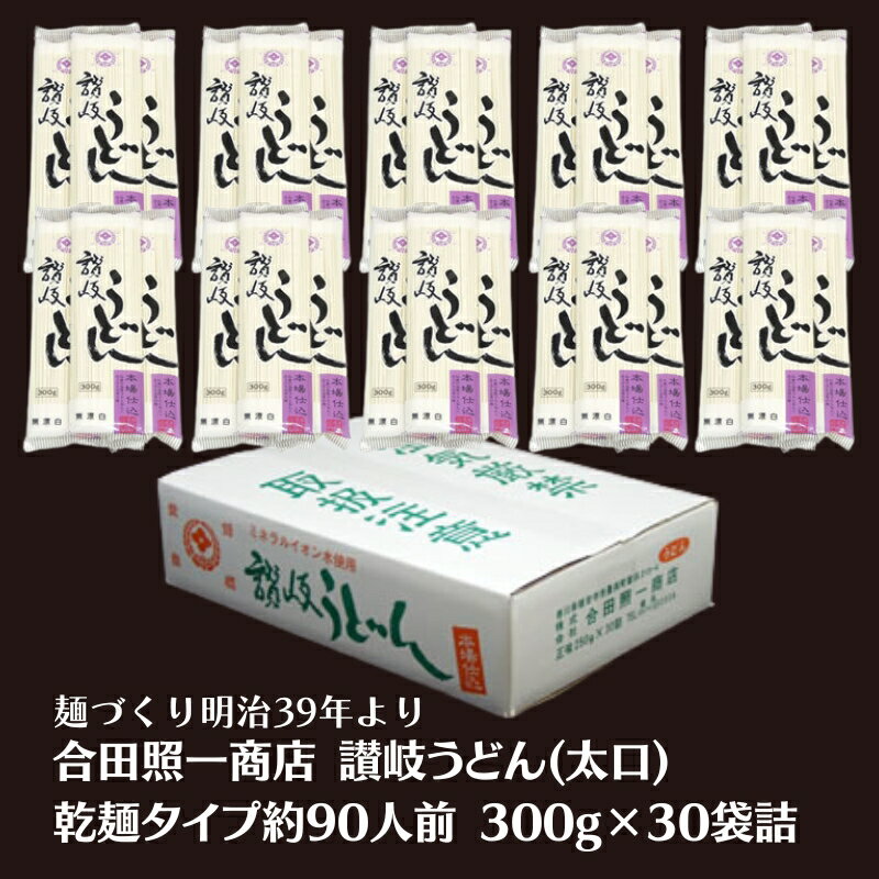 【ふるさと納税】合田照一商店 讃岐うどん(太口)乾麺タイプ約90人前 300g×30袋詰　【観音寺市】　お届け：ご寄附（入金）確認後、約2週..