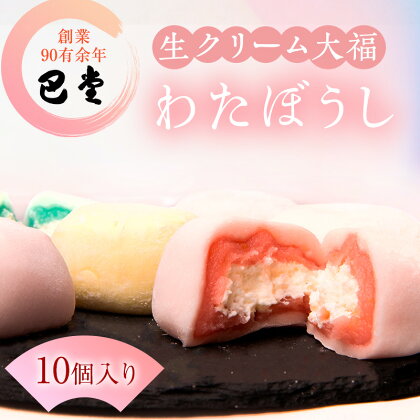 巴堂のわたぼうし（大福　10個）　【 和菓子 和スイーツ スイーツ お菓子 おやつ お茶うけ お茶のお供 生クリーム大福 生菓子 和生菓子 】