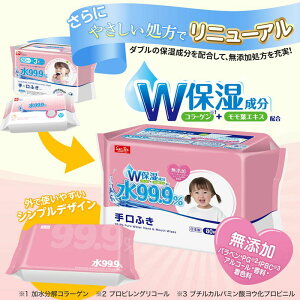 【ふるさと納税】L99.9 手口ふき (w80枚×3個)×16袋 お手拭き 無添加 保湿 弱酸性 メッシュシート 日本製 日用品 送料無料 モモ葉エキス コラーゲン パッチテスト 純水 アルコールフリー パラベンフリー 無香料 無着色 ふんわり シート 手口ふきシート 手くちふき