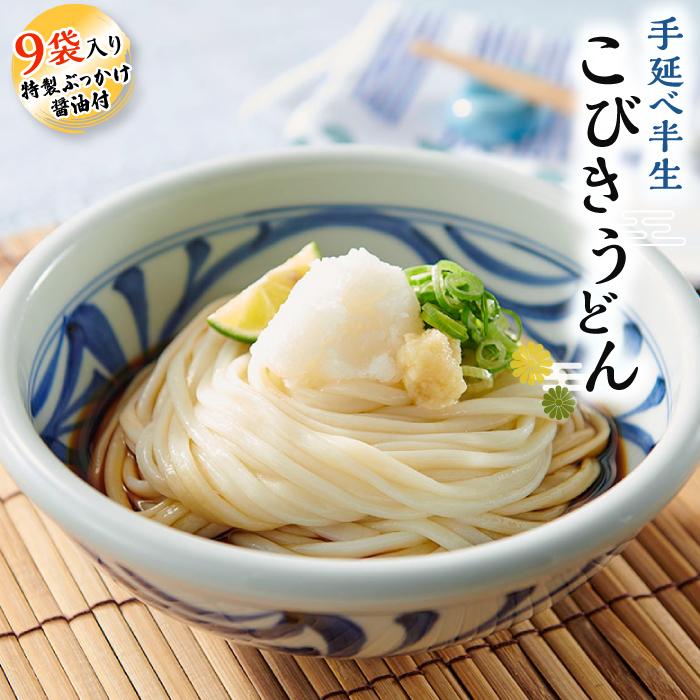 【ふるさと納税】手延べ半生こびきうどん 9袋入り 特製ぶっか