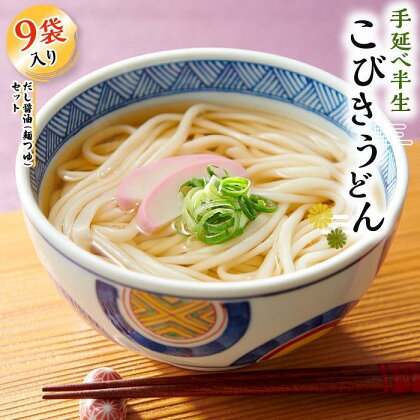 【父の日ギフト】手延べ半生こびきうどん 9袋入り だし醤油(麺つゆ)セット（贈答用・熨斗つき）