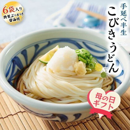 【母の日ギフト】手延べ半生こびきうどん 6袋入り 特製ぶっかけ醤油付（贈答用・熨斗つき） | 香川 小豆島 お土産 返礼品 土産 お取り寄せグルメ ご当地グルメ 特産品 名産品 取り寄せ グルメ 母の日 ギフト