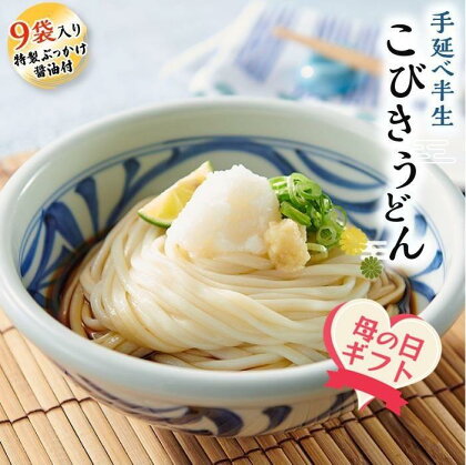 【母の日ギフト】手延べ半生こびきうどん 9袋入り 特製ぶっかけ醤油付（贈答用・熨斗つき）