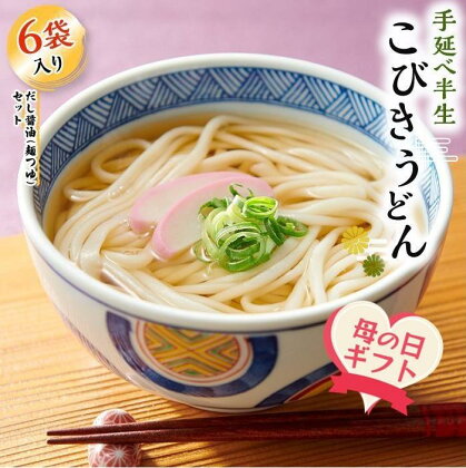 【母の日ギフト】手延べ半生こびきうどん 6袋入り だし醤油(麺つゆ)セット（贈答用・熨斗つき） | 香川 小豆島 お土産 返礼品 土産 お取り寄せグルメ ご当地グルメ 特産品 名産品 取り寄せ グルメ 母の日 ギフト