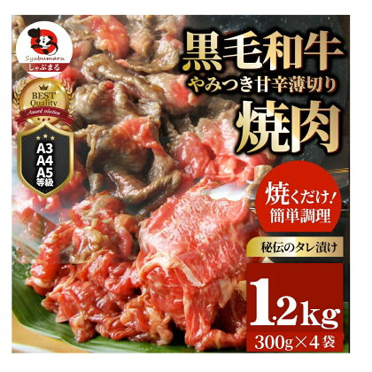 1131-3　とろける黒毛和牛リッチな薄切り焼肉1.2kg(300g×4P) 秘伝のタレ漬け