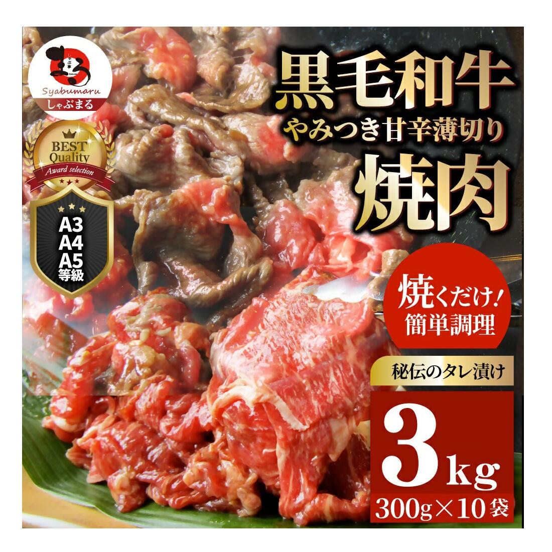 20位! 口コミ数「0件」評価「0」1131-4　とろける黒毛和牛リッチな薄切り焼肉3kg(300g×10P) 秘伝のタレ漬け