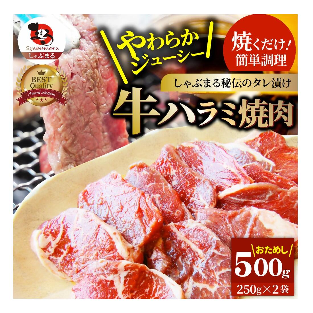 1132-1 やわらか牛ハラミ焼肉 秘伝のタレ漬け500g(250g×2P)