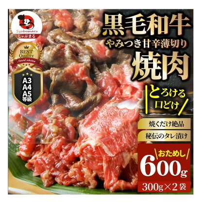 1131-1　とろける黒毛和牛リッチな薄切り焼肉600g(300g×2P) 秘伝のタレ漬け