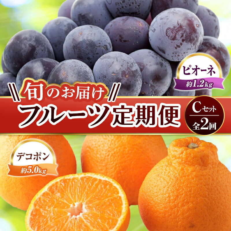 【ふるさと納税】【旬のお届け フルーツ定期便 2回】Cセット ピオーネ 約1.2kg デコポン約5.0kg ぶどう みかん 旬 フルーツ 果物 国産 香川県 F5J-781