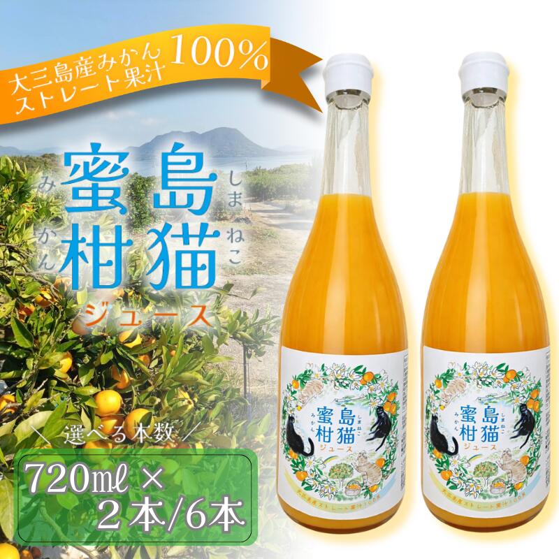 島猫蜜柑ジュース(720ml×2本セット・6本セット) ミカンジュース 温州みかんジュース ジュースセット 高級 みかん えひめみかん フルーツジュース 無添加 ストレート しまなみ【V003830】