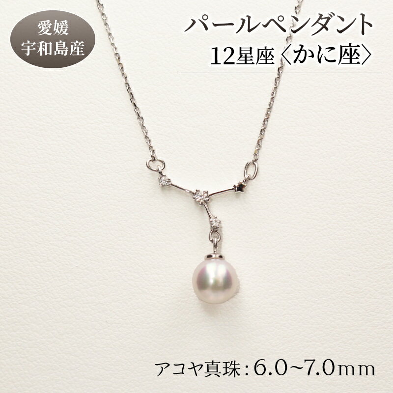 名称 パールペンダント12星座＜かに座＞ 内容アコヤ真珠：6.0-7.0mm 金属：シルバー925（ロジウム加工） チェーンの長さ：約40-45cm（アジャスター付き）事業者有限会社　土居真珠配送方法 常温配送お届け時期通年（12/26～1/5は発送不可） 申込期日通年 備考※画像はイメージです。※決済完了確認後、1ヶ月以内を目安にお届けいたします。 発送時期が限定されているものは、各返礼品ページに記載している発送時期にお届けいたします。 ・ふるさと納税よくある質問はこちら ・寄附申込みのキャンセル、返礼品の変更・返品はできません。あらかじめご了承ください。2023年10月1日より寄附額を変更いたしました。 宇和島産あこや真珠のペンダントです。 豊かな海の中で大切に育まれた真珠と、夜空に輝く星座を組み合わせたアクセサリーです。 お守りやパワーストーンとしても親しまれている真珠、身に着けると幸運を呼ぶと言われている12星座のモチーフ。 ふたつの力でやさしく見守ってくれることでしょう。 ※受注生産の為、寄附の日から2か月以内に発送いたします。 （ご寄附の方法により、発送が前後する場合がございます。どうぞご了承お願いいたします。） 【検索用KW】 パール ペンダント 12星座 6.0-7.0mm 土居真珠 かに座 星座 真珠 アクセサリー ネックレス パールネックレス アコヤ真珠 本真珠 ファッション カジュアル 冠婚葬祭 慶事 結婚式 卒業式 入学式 お祝い ギフト 贈り物 特産品 国産 愛媛 宇和島 寄附金の用途について 環境　−海・山と共生するための環境保全− やさしさ　−安心・思いやりのあるまちづくり− 教育　−未来を担う子どもたちの育成− 歴史・文化　−歴史・文化の保存及び継承− 産業　−地域の特性を活かした産業の振興− その他　−その他、目的達成のため市長が認めた事業− 受領証明書及びワンストップ特例申請書のお届けについて 入金確認後、注文内容確認画面の【注文者情報】に記載の住所にお送りいたします。 発送の時期は、入金確認後4〜5週間程度を目途に、お礼の特産品とは別にお送りいたします。