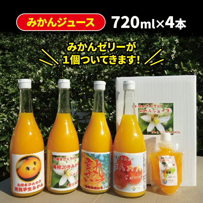 【ふるさと納税】 みかん ジュース 720ml ×4本 ゼリー 175g 1個 小清水農園 果汁 飲料 柑橘 みかん 蜜柑 無添加 みかんジュース ストレートジュース 100%ジュース ストレート 果物ゼリー ジュレ 果物 フルーツ 産地直送 数量限定 国産 愛媛 宇和島 H013-033001