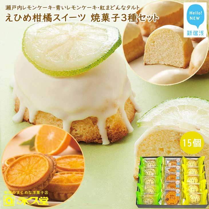 人気 柑橘 スイーツ 焼菓子 3種 合計15個 詰め合わせ セット 瀬戸内レモンケーキ 青いレモンケーキ 紅まどんなタルト 柑橘王国愛媛 永久堂