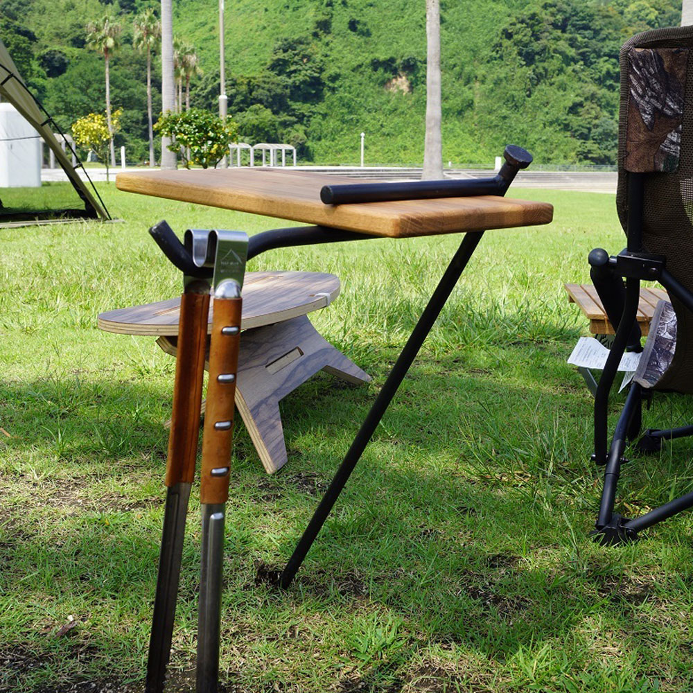 【ふるさと納税】CAMPOOPARTS アイアン×タモ材のサイドテーブル「打ち込みタイプ」フック付 【キャンプ用品】通販格安セール情報 楽天 通販